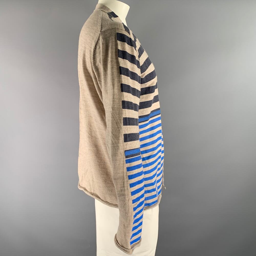 COMME des GARCONS SHIRT Size XL Cream Blue Stripe Wool Buttoned Cardigan - Picture 2 of 5
